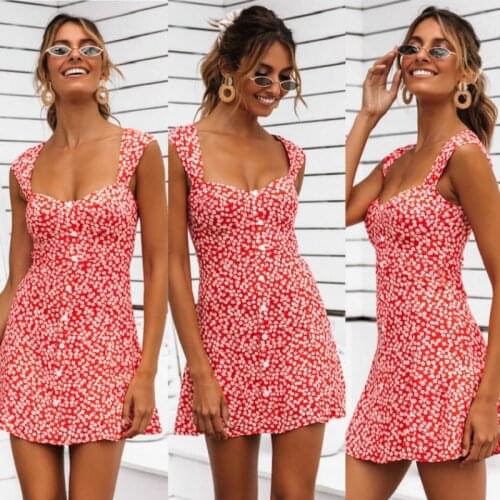 Fashion Summer dress women sexy mini dress floral elastic korean vestidos women clothing high waist beach dresses 2019 New