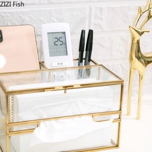 Multifunctional Tissue Box Europe Transparent Glass Tissue Box Remote Control Storage Box Home Living Room Storage Container