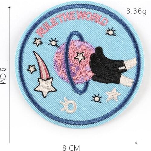 RULE THE WORLD Universe Star Spacecraft Iron On Patches Shirt Shorts Logo Embroidery Clothing Fashion Badge