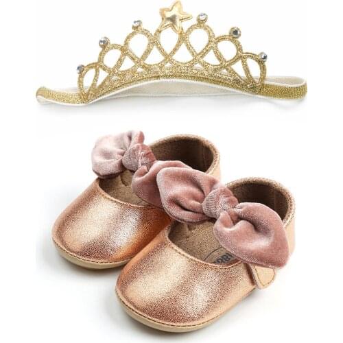 New 2020 Infant toddler Retro shoe sequin Baby shoes Princess velvet Bow shoes+headband set Birthday party first warkers SH20017