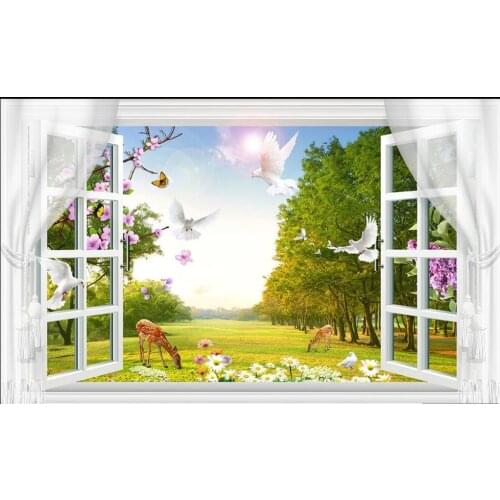 Wall paper 3 d custom mural Landscape wood pigeon meadow outside the window landscape photo Wallpaper for the master bedroom
