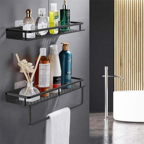 Bathroom Shelf Black Aluminum Wall-Mounted Shelves Shampoo Spices Shower Storage Rack Holder Organizer Bathroom Accessories