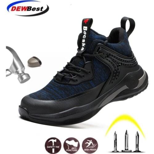 Plus Size Work Boots Safety Steel Toe Shoes Men Breathable Sneakers Shoes Ankle Hiking Boots Anti-Piercing Protective Footwear