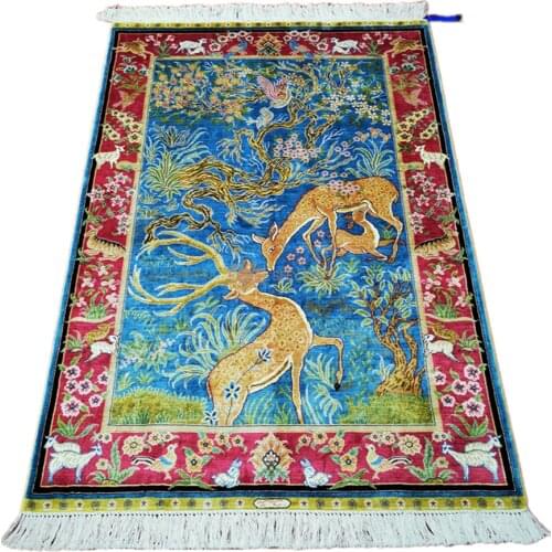 Seeykeep™ 2.7x4ft Rectangle Silk Handknotted Stunning Pictorial Garden Of EDEN With Animals Design Rug-FC3016024