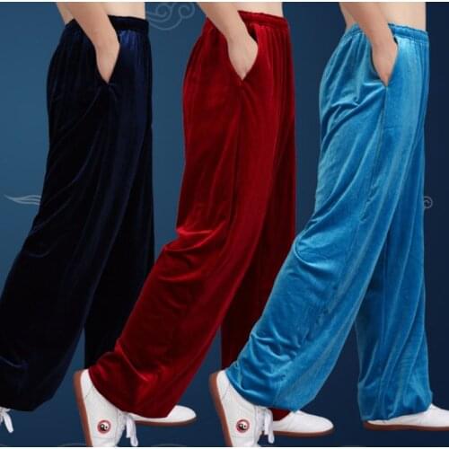 Unisex high quality Autumn&winter blue/red kung fu martial arts bloomers Tai chi wushu pants taijiquan trousers