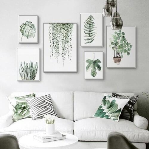 SURELIFE Modern Scandinavia Green Plants Nordic Wall Art Prints Canvas Paintings Gift Poster Pictures Living Room Home Decor