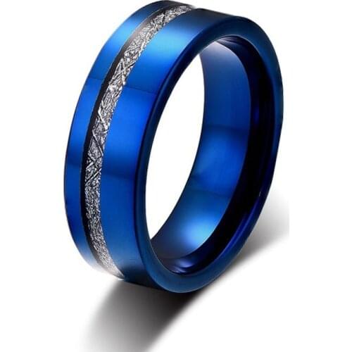 Wedding Jewelry Blue Pipe Meteorite Inlay Classic Tungsten Rings for Mens Bridegroom Wedding Engagement Anniversary Ring