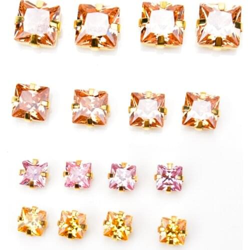 High Quality 15Pcs 5A Zircon Crystal Colorful 6Mm 8Mm10Mm Classical Square Gold Claw Sew On Stone Pointed Back Rhinestones