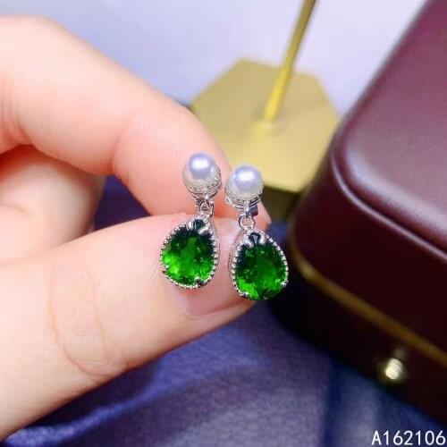 Fine Jewelry 925 Pure Silver Chinese Style Natural Diopside Girl Luxury Trendy Pearl Water Drop Gem Earrings Ear Stud Support De