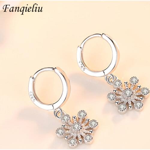 Fanqieliu 100% 925 Silver Mark Crystal Drop Earrings For Women Sterling Silver Clasp Snowflake Dangle Earring Women FQL20222