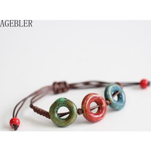 Womens Jewelery Ceramic Bracelets Hand Made DIY Gift Circle Bracelets Artware Vintage Style Girl Gift Boho Style Adjustable
