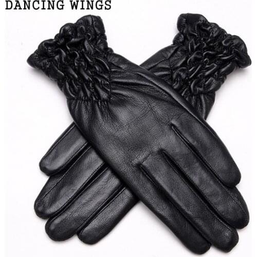Winter genuine leather gloves for women ladies black thickening warm full palm touch gloves sheepskin gloves mittens