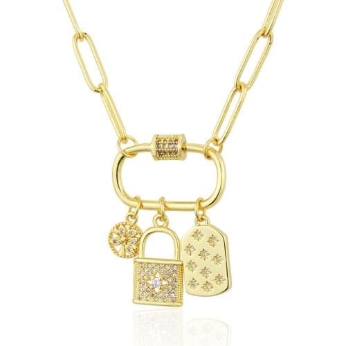 Funmode Gold Color Hip Hop Lock Design Pendant Necklace For Women Jewelry Accessories boucle oreille FN191