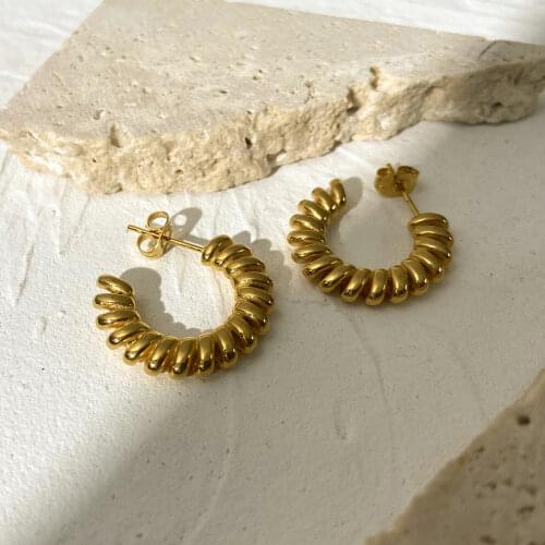 18k Gold Plated Stainless Steel Hoop Earrings For Women Screw Cable Twisted CC Shape Chunky Earring Jewelry