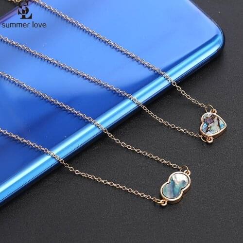 Fashion Geometric Round Heart Shell Pendant Necklace for Women Gold Color Short Chain Necklace Bohemian Jewelry Collier Femme