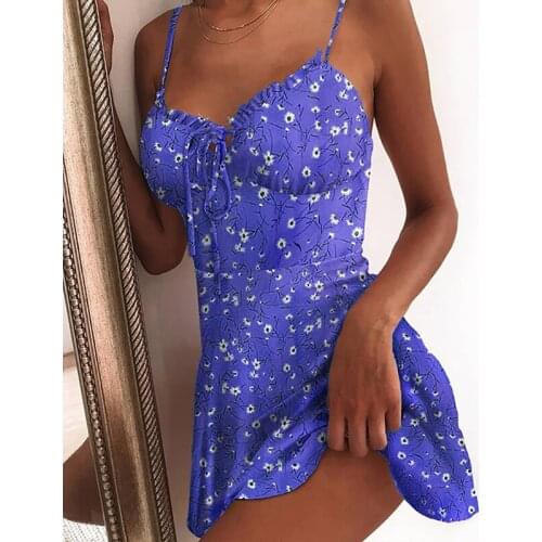 SEASONS Floral Print Ruffles Sexy Backless Mini Dress Women Spaghetti Strap Small Chrysanthemum Vintage Dresses Autumn ASDR81834