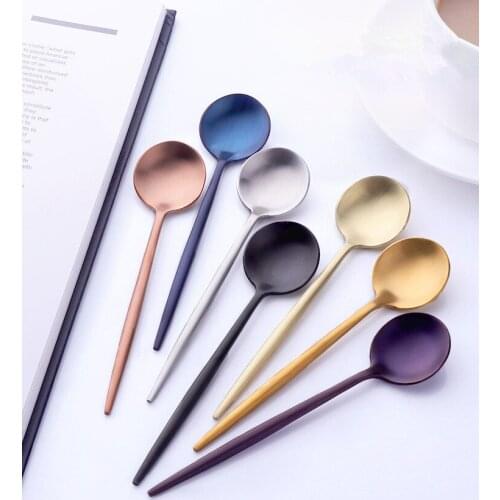 1PC Stainless Steel Colorful Ice Spoon Long Handle Stirring Coffee Laser Western Rainbow Gold Plated Dinnerware PA 005