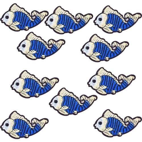 10PCS Blue Fish Embroidery Applique Patches for Kid Clothing Iron Transfer Applique Patch for Garment Accessories Patches Craft