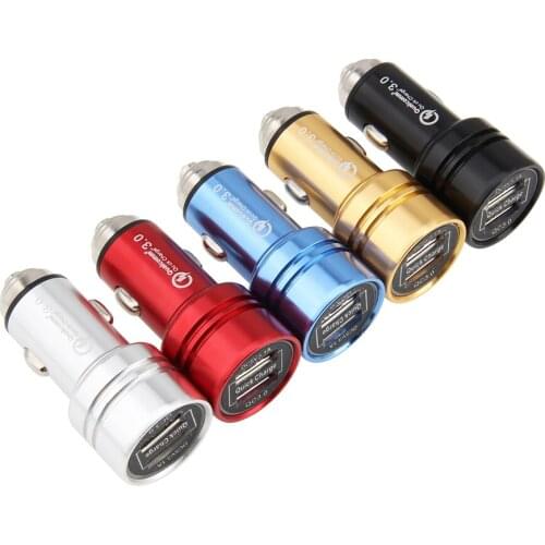 200pcs/lot Metal Quick Charge 3.0 Car Charger Dual USB Ports QC 3.0 Car Charger Adapter for iPhone/Galaxy etc