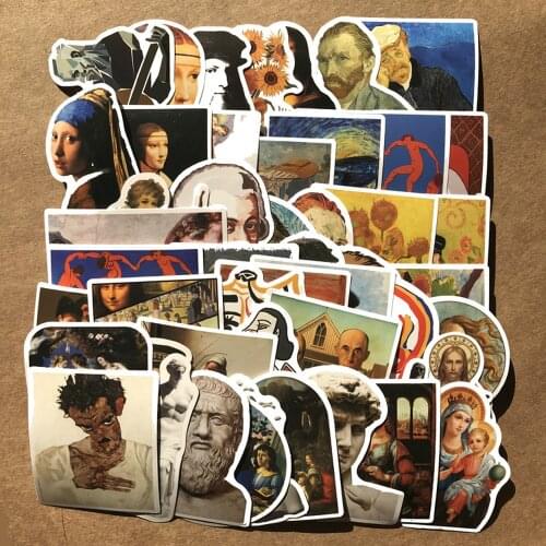 50PCS World Artist David Mona Lisa Van Gogh StickersTravel Luggage Phone Guitar Skateboard Waterproof Classic Toy Stickers