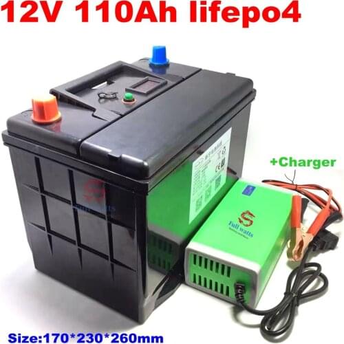 12V 110AH lifepo4 battery not li ion With BMS for 1200w camping backup power Energy storage EV lamp Speaker +10A Charger