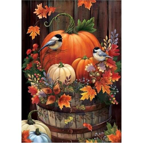 Diamond Painting Full Circle Diamond Kit Rhinestone Picture Art Craft Home Door Decoration (Pumpkin)
