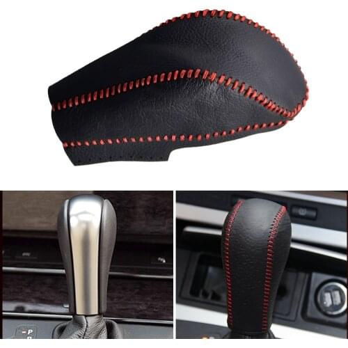For BMW E60 E90 X3 X5 Z4 6 Series Accessories Car Leather Gear Head Shift Knob Cover Gear Shift Collar Case Red Black