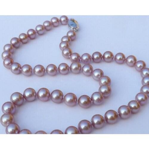 Free shipping elegant 8-9MM south sea natural round lavender pearl necklace 18inch
