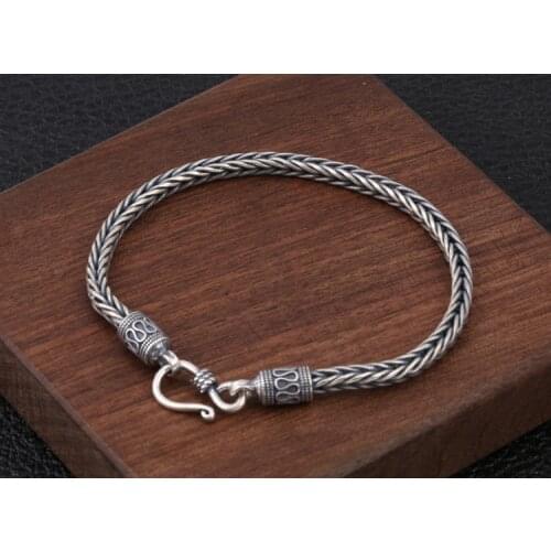 4mm 925 solid Sterling Silver Mens rope chain Bangle Bracelet jewelry A5138