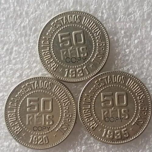 Brazil 50 REIS A set of(1920 1931 1935) 3pcs Copper and Nickel Copy Coin