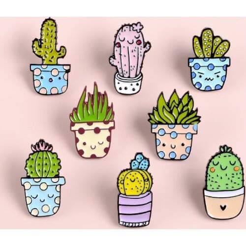Cute Cartoon Cactus Aloe Brooch Plants Alloy Bag Shirt Enamel Pins Broches for Men Women Badge Pins Brooches Jewelry Accessories