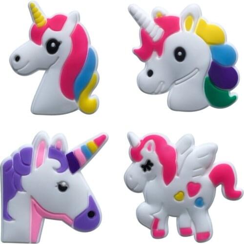 1pcs Cute Cartoon Figure Unicorns Pvc Brooches Birthday Party Gift Metal Pins Fit Hat Clothes Bags Decoration Kids Accessories