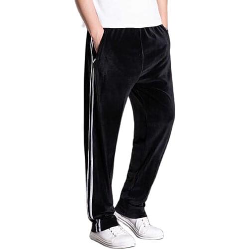 New Trend Side Double Stripe Velour Trousers Men Casual Track Pants Straight Loose Baggy Streetwear Sweatpants Fashion Clothing