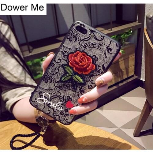 Dower Me Lace 3D Embroidery Rose Flower With Flower Pendant Hand Strap Case Cover For iPhone XS Max XR 8 7 6 6S Plus 5 5S SE