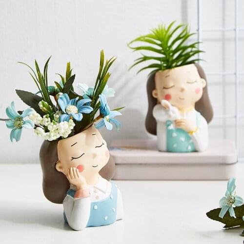 Succulent Planter Portrait Flowerpot Cute Girl Boy Animal Shaped Flower Pot Ornament Home Garden Office Desktop Decoration Gifts