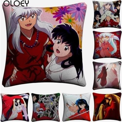 Inuyasha Anime Character Decoration Square Linen Soft Pillowcase 45x45cm Home Bedroom Office Hotel Car Decorative Pillowcase