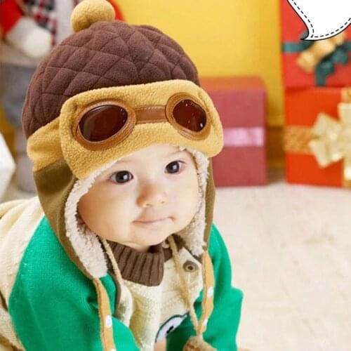 Infant Hat autumn/winter Baby Hat boys and girls hat pilot glasses hat Korean fashion baby hat ear protection hat Plush hat