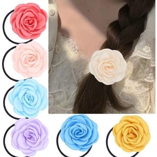 5PCS/lot Camellia Elastic Hair Bands Flower Hair Tie Accessories Solid Head Rope For Women Kids Girls Fashion Headband HeadWear