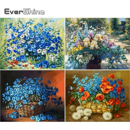 EverShine DIY Flowers Paint By Number Kits Drawing Canvas Hand Painted Daisy Wall Art Home Decoration