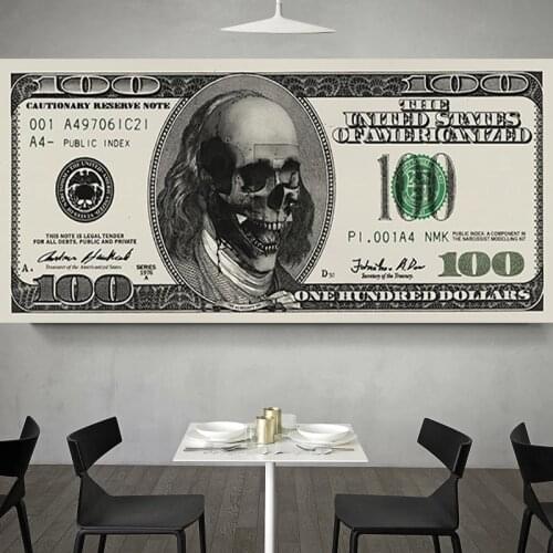 Cuadros Dollar Skull Modern Art Canvas Poster and Prints Creative Money 100 Dollars Picture Wall Decor Painting for Liviung Room
