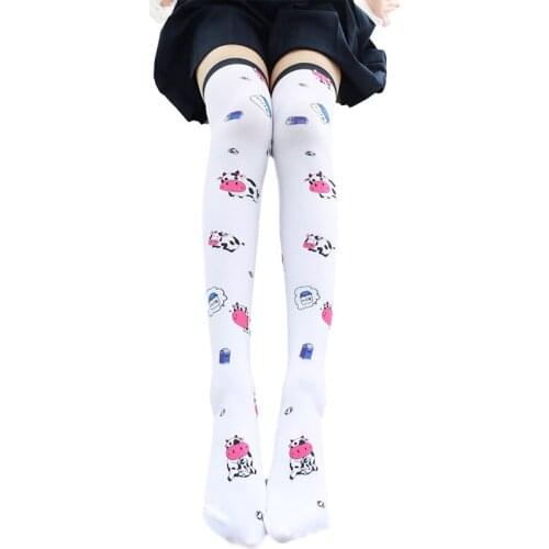 Anime Milk Cow Printing Tights High Stockings Japanese Lolita Kawaii Over Knee Legging Teen Girls Cute Comic Cosplay Costume