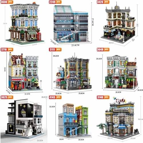MOC Street Series Town Police Station Building Block Garden Centre Queen Bar Model Brick Cuban Tavern Toys For Kid Birthday Gift