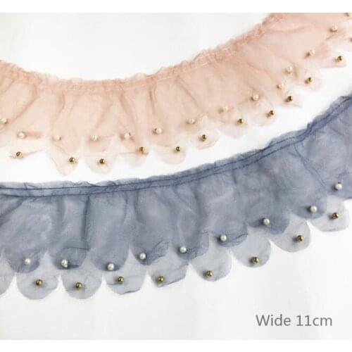 1M Latest Guipure 2020 High Quality Lace Fabric Beaded Ribbon Wide 11cm Gold Beaded Trim Mesh Lace Material Wedding Dress VG7