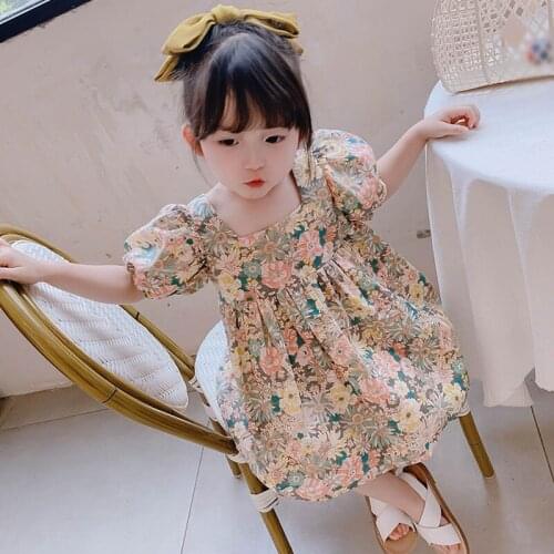Summer Girls Korean Dress 2021 New Baby Kids Princess Dress With Bare Backs And Broken Flowers 2-8Years Children Clothing