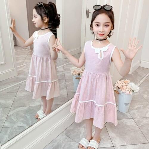 Summer Kids Dresses for Girls Plaid Dress Children Casual Sleeveless Dress Kids Clothes Girl Princess Dress 4 6 8 9 10 12 Years