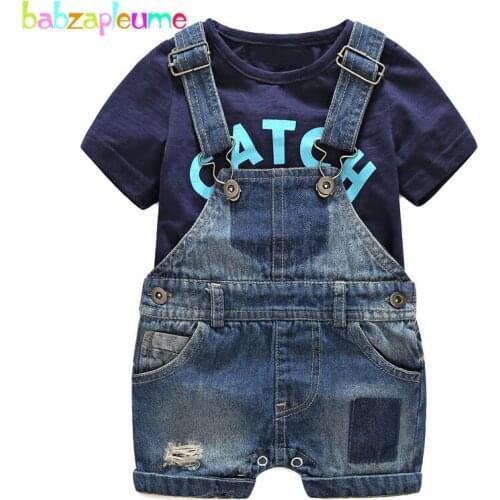 2Piece/Summer Newborn Baby Boys Clothes Suits Casual Fashion Cotton Letter 100% T-shirt+Denim Shorts Infant Clothing Sets BC1184
