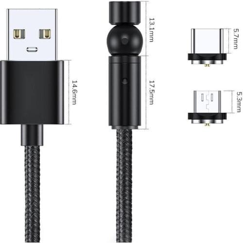 540 Degree Rotatable QC3.0 Magnetic Micro-USB Type-c Fast Charging Cable Cord Magnetic Charging Cable Computer Connectors