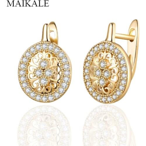 MAIKALE Micro Wax Inlay Hollow Stud Earrings Women Luxury Wedding Fashion Jewelry 585 Rose Gold Natural Zircon Flower Earring