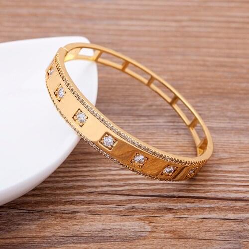 Fashion Crystal Copper Zircon Women Bracelet Hollow Design Gold Plated Jewelry Classic Bangles for Girls New Year Christmas Gift