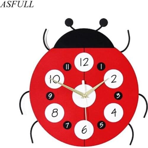 ASFULL3D real Ladybug wall clock wall sticker living room Child Room Wall Decorations Mute for watches Quartz wall clocks Gifts
